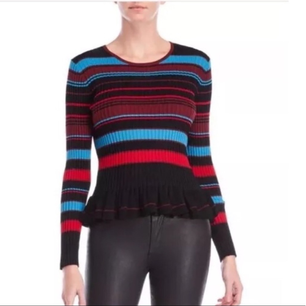 Torn by Ronny Kobo Peplum Striped Knit Top Sweater